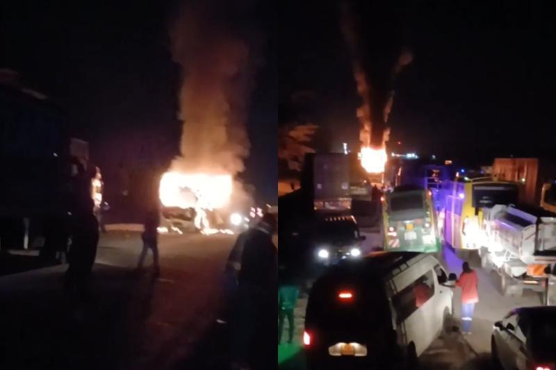 Collage photo of a bus set on fire at Salgaa area.